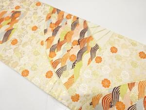 扇に荒波・枝垂れ桜模様織り出し　袋帯